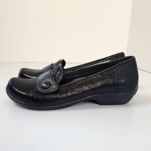 Dansko Olena Black Leather Sheen Slip on Heel Shoes 5610970202 Womens 37 6.5 7